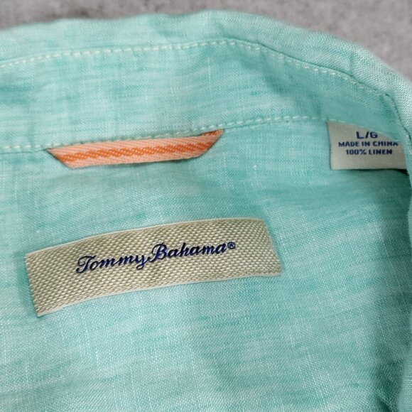 Tommy Bahama Linen Shirt Men Large Relaxed Aqua Long Sleeve Button Up Resortwear - Picture 3 of 9